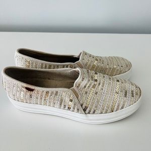 Keds Gold Sequin Platform Slip On Size 7.5